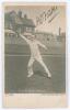 Henry Knollys ‘Harry’ Foster. Oxford University & Worcestershire 1899-1925. Mono real photograph postcard of Foster in fielding pose catching a ball with title ‘H.R.[sic] Foster (Worcester). I was waiting for that’. Very nicely signed in black ink by Fost