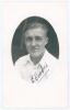 Edwin ‘Eddie’ Cooper. Worcestershire 1936-1951. Original mono real photograph postcard of Cooper, head and shoulders in cameo, wearing cricket attire. Nicely signed in ink to the photograph by Cooper. Official stamp to verso for A. Wilkes & Son, West Brom