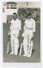 Scarborough Cricket Festival 1932. Original mono real photograph postcard of George Kemp-Welch (Warwickshire & Cambridge University 1927-1935) and Walter Keeton (Nottinghamshire & England 1926-1952) standing together in batting attire on the outfield at S