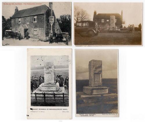 Hambledon. Early mono real photograph postcard with printed title to front, ‘The Bat and Ball, Hambledon, First Headquarters of Cricket’. H.M. of Waterlooville series no. 61. Postmarked 1905. Also two real photograph postcards depicting different views of