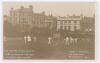 Sussex v Kent 1904. Early sepia real photograph postcard depicting in play the match played at Hastings on the 29th-31st 1904. The card gives the printed match details and date to the right hand side and to the left hand side ‘Fry and Vine at the wickets.