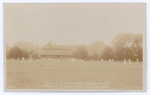 Kent v South Africans 1907. Early sepia real photograph postcard depicting play in the match played at Catford on the 24th-26th June 1907. The card gives the printed match details and date to the lower border. Postcard by ‘Bells Photo Company, Leigh-On-Se