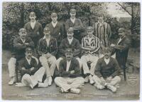 Yorkshire County Cricket Team 1903. Exceptionally large original mono postcard of the team by Delittle, Fenwick & Co., York (The &lsquo;D.F. & Co.&rsquo; Series). Titled in white within shield to lower right corner &lsquo;Yorkshire County Cricket Team&rsquo; with names of player