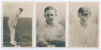 Derbyshire C.C.C. Three Godfrey Phillips &lsquo;Pinnace&rsquo; premium issue cabinet size mono real photograph plain back trade cards of L. Oliver (Derbyshire 1908-1924) full length in batting pose, no. 125.C. A rarer card in this format, not seen or listed in Derek 