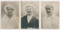 Glamorgan C.C.C. Three rarer Godfrey Phillips &lsquo;Pinnace&rsquo; premium issue cabinet size mono real photograph plain back trade cards of [W.E.] Bates (Yorkshire & Glamorgan 1907-1931), no. 178.C., W. Spiller (Glamorgan 1921-1923), no. 179.C., and [H.] Creber (Gl
