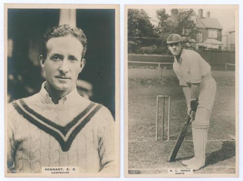 Hampshire C.C.C. Two Godfrey Phillips ‘Pinnace’ premium issue cabinet size mono real photograph plain back trade cards of E.R. Remnant (Hampshire 1908-1922) depicted head and shoulders, no. 111.C., and A.L. Hosie (Oxford University & Hampshire 1913-1935) 