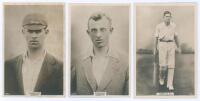 Leicestershire C.C.C. Three Godfrey Phillips &lsquo;Pinnace&rsquo; premium issue cabinet size mono real photograph plain back trade cards of [J.W.] Middleton (Leicestershire 1914-1921), head and shoulders in cap and blazer, no. 159.C., [A.] Skelding (Leicestershire 1