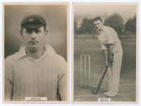 Northamptonshire C.C.C. Two Godfrey Phillips &lsquo;Pinnace&rsquo; premium issue cabinet size mono real photograph plain back trade cards of [C.N.] Woolley (Gloucestershire & Northamptonshire 1909-1931), head and shoulders wearing a cap, no. 108.C, and the rarer card