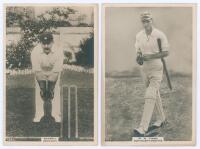 Northamptonshire C.C.C. Two Godfrey Phillips &lsquo;Pinnace&rsquo; premium issue cabinet size mono real photograph plain back trade cards including the rarer card in this format of [W.A.] Buswell (Northamptonshire 1906-1921) in wicket-keeping pose, no. 129.C, not see