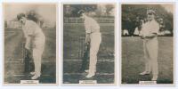 Nottinghamshire C.C.C. Three Godfrey Phillips &lsquo;Pinnace&rsquo; premium issue cabinet size mono real photograph plain back trade cards of [W.R.D.] Payton (Nottinghamshire 1905-1931), no. 63.C, [J.] Hardstaff (Nottinghamshire & England 1902-1924), no 104.C, both d