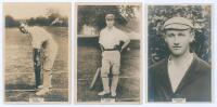 Surrey C.C.C. Three Godfrey Phillips &lsquo;Pinnace&rsquo; premium issue cabinet size mono real photograph plain back trade cards of [H.]A. Peach (Surrey 1919-1931) depicted in batting pose, no. 22.C, M. Howell (Cambridge University & Surrey 1914-1925), full length l