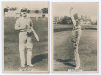 Warwickshire C.C.C. Two Godfrey Phillips &lsquo;Pinnace&rsquo; premium issue cabinet size mono real photograph plain back trade cards of G.W. Stephens (Warwickshire 1907-1925, titled &lsquo;G.W. Stevens&rsquo;), full length in batting attire and cap, no. 144.C, and G.A. Rotherha