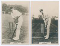 Warwickshire C.C.C. Two Godfrey Phillips &lsquo;Pinnace&rsquo; premium issue cabinet size mono real photograph plain back trade cards of F.S.G. Calthorpe (Sussex, Cambridge University, Warwickshire & England 1911-1930), no. 142.C, and C.A.F. Fiddian Green (Warwickshi