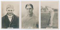 Warwickshire C.C.C. Three Godfrey Phillips &lsquo;Pinnace&rsquo; premium issue cabinet size mono real photograph plain back trade cards of F.R. Santall (Warwickshire 1919-1939), no. 200.C, [L.T.A.] Bates (Warwickshire 1913-1935), no. 201.C, both depicted head and sho