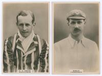 Worcestershire C.C.C. Two Godfrey Phillips &lsquo;Pinnace&rsquo; premium issue cabinet size mono real photograph plain back trade cards of M.K. Foster (Worcestershire 1908-1934), head and shoulders in blazer, no. 102.C, and [F.L.] Bowley (Worcestershire 1899-1923), h