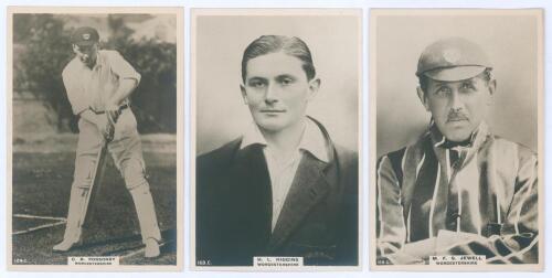 Worcestershire C.C.C. Three Godfrey Phillips &lsquo;Pinnace&rsquo; premium issue cabinet size mono real photograph plain back trade cards of C.B. Ponsonby (Worcestershire 1911-1928), full length in batting pose, no. 124.C, H.L. Higgins (Worcestershire 1920-1927), hea