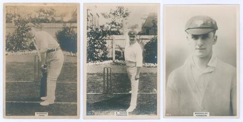 Yorkshire C.C.C. Three Godfrey Phillips &lsquo;Pinnace&rsquo; premium issue cabinet size mono real photograph plain back trade cards of [E.] Oldroyd (Yorkshire 1910-1931) full length in batting pose, no. 119.C, S. Haigh (Yorkshire & England 1895-1913) in bowling pose