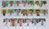 England signed Cornhill Insurance Test Series Cards. Twenty cards, each signed by the featured player. Cards are Series &lsquo;H&rsquo; Stewart, DeFreitas, White, Series &lsquo;I&rsquo; Fraser, Hick, Illingworth, Malcolm (2 different), Martin, Cork, Mullally, Atherton (2 differe