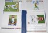 South Africa cricketer postcards and collectors cards. Blue album comprising a mixed selection of 100 modern trade and collectors cards and player postcards. Collectors card series include Classic Cricket Cards, ACB Select 97, Sports Deck etc. Players fea