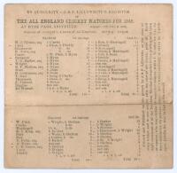 &lsquo;The All England Cricket Matches for 1848&rsquo;. Sheffield v. England. Early small original single sided printed scorecard with complete printed scores for the match played at Hyde Park, Sheffield, 28th- 30th August 1848. The sixteen of Sheffield elected to ba