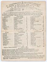 &lsquo;All England Eleven against United All England Eleven (for the Benefit of the Cricketers&rsquo; Fund)&rsquo; 1860. Early original double sided scorecard with complete printed scores for the match played at Lord&rsquo;s, 28th- 30th May 1860. All England elected to bat first