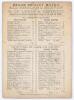 &lsquo;Grand Cricket Match. All England Eleven and 22 of Leeds & District&rsquo; 1862. Early original single sided scorecard with near complete printed scores for the match played at Leeds Royal Park, 11th- 13th August 1862. The All-England innings are listed first, 