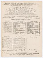 &lsquo;Surrey Club [Colts] v. Southgate&rsquo; 1863. Early original double sided scorecard with complete printed scores for the match played at Kennington Oval, 30th & 31st July 1863. Surrey Colts batted first and were bowled out for 109 with Thomas Hearne taking 5/3