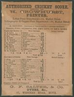 &lsquo;Gentlemen of Sussex and the Cambridge Quidnuncs&rsquo; 1866. Early original scorecard for the match played at Brighton [Royal Brunswick Ground, Hove], 16th- 18th August 1866 with complete printed scores. Played with twelve per side, this high scoring match was