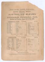 Australian Aboriginals tour to England 1868. Very rare early original scorecard from the first ever tour of an overseas team to England. The scorecard with complete printed scores for the &lsquo;Grand Cricket Match between the Australian Eleven and the Nottingh