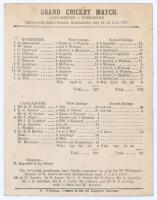 &lsquo;Grand Cricket Match. Lancashire v. Yorkshire&rsquo; 1877. Early original single sided scorecard with complete printed scores for the match played at St. John&rsquo;s Ground, Fartown, Huddersfield, 12th- 14th July 1877. Batting first, Yorkshire were bowled out for 12