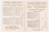 Cambridge University 1880. Two small early original single sided scorecards for matches played at the University Cricket Ground, Fenner’s. One for the pre-season match, ‘First Twelve v. Next Sixteen’, 6th- 8th May 1880, in which the First XII won by 41 ru