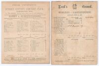 Gloucestershire C.C.C. 1880. Two early original single sided scorecards for matches played by Gloucestershire in 1880, both matches featuring the three Graces, W.G., E.M. and G.F., their cousin, Walter Gilbert, and Billy Midwinter. One scorecard, with com