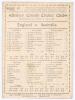 Australia tour to England 1890. &lsquo;England v. Australians&rsquo; Second Test, The Oval. Early original single sided scorecard with complete printed scores for the second Test, played at Kennington Oval 11th & 12th August 1890. In an evenly matched albeit low scor