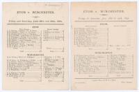 &lsquo;Eton v. Winchester&rsquo; 1894 & 1895. Two early original double sided scorecards with complete printed scores. One for the match played at Ridding Field, Winchester, 29th & 30th June 1894 in which Eton scored 206, Winchester 172 and, following on, 144. Eton e