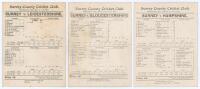 Surrey C.C.C. 1897. Three early original double sided scorecards for county matches played by Surrey at Kennington Oval. Most notable is the scorecard with complete printed scores for the match v. Hampshire, 9th- 11th August 1897, in which Surrey batted f