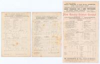 Hampshire C.C.C. 1900 & 1901. Three early original scorecards including two single sided cards for matches played at the County Ground, Southampton. One for the match v. Leicestershire, 23rd- 25th August 1900, Leicestershire won by six wickets, Ledger Hil
