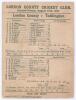 ‘London County v. Teddington’ 1901. Early original double sided scorecard for the match played at Crystal Palace, dated 17th August 1901. Played twelve per side, the scorecard depicts the only innings of Teddington who scored 172, R. Powell-Williams top s