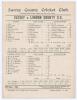 ‘Surrey v. London County C.C.’ 1902. Early original double sided scorecard with printed scores complete to the end of the second day’s play, for the return match at Kennington Oval, 28th- 30th April 1902. Surrey won the toss and batted first, reaching 297