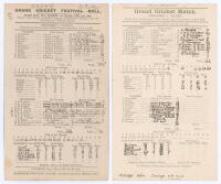 &lsquo;Gentlemen v. Players&rsquo;. Scarborough Cricket Festival 1902 & 1903. Two early original single sided scorecards for matches played at Scarborough, both with complete printed and handwritten scores in ink. One for the drawn match played 1st- 3rd September 190