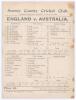 Australia tour to England 1902. &lsquo;England v. Australia&rsquo;. Fifth Test. &lsquo;Jessop&rsquo;s Match&rsquo;. Early original double sided scorecard with incomplete printed scores for the 5th Test at Kennington Oval, 11th- 13th August 1902. With Australia 2-0 ahead and the series
