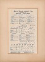 Surrey v Yorkshire 1909. Early original silk commemorative scorecard with complete printed scores for the remarkable match played at The Oval, 19th- 21st August 1909. Surrey batted first and made 273 all out, Marshal made 110 for Surrey, Haigh took 7-65, 