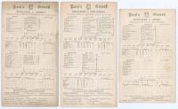 Middlesex C.C.C. 1910 & 1911. Five original scorecards for &lsquo;home&rsquo; matches played by Middlesex at Lord&rsquo;s. Matches are v. Surrey 29th- 31st August 1910, complete printed and faintly written handwritten scores in pencil, Surrey 221 & 107/7, Middlesex 261 (Wa