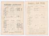 Hampshire C.C.C. Triangular Test Tournament tour matches 1912. Two rare original scorecards for the tour matches played by the Australians and South Africans against Hampshire during the 1912 Triangular Test series. The Hampshire v. Australians match, pla
