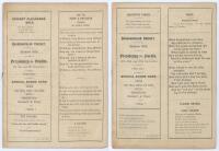 India ‘Quadrangular Cricket. Season 1916’. Two rare official programmes/ scorecards for two of the three matches played in the 1916/17 tournament at the Bombay Gymkhana Ground. The programmes each comprise eight pages with printed titles to fronts, with r