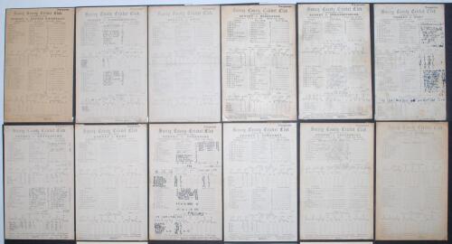 Surrey C.C.C. 1919-1924. Twelve original scorecards for &lsquo;home&rsquo; matches played by Surrey at Kennington Oval, all with incomplete printed and/ or handwritten scores unless stated. Each loose mounted to black page. Scorecards are v Oxford University 26th- 28