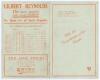 South Africa v M.C.C. 1923. Official folding scorecard for the 3rd Test played at Durban on the 18th- 22nd January 1923. Complete printed scores. England batted first reaching 428 (Phil Mead 181). In reply South Africa made 368 (Herbie Taylor 91, Alex Ken - 2