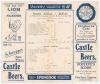 M.C.C. tour to South Africa 1927/28. Two official double sided scorecards for Test matches played on the 1927/28 tour. South Africa v England, 2nd Test, Newlands, Cape Town, 31st December 1927- 4th January 1928. Incomplete printed scores. England (133 & 4