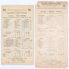 Tour matches in Wales 1928 & 1929. Two official single sided scorecards. One for Wales v. West Indies at The Oval, Llandudno, 25th- 27th July 1928. Complete printed and handwritten scores in ink. West Indians scored 198 & 137, Wales 229 & 107/2, Wales win