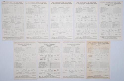 Norman Stewart ‘Mandy’ Mitchell-Innes. Somerset, Oxford University & England 1931-1949. Nine official scorecards, all from the personal collection of Mitchell-Innes for Oxford University matches played in 1935 at The Parks, Oxford. All scorecards with com