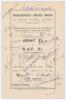 ‘Inter-Services Cricket Match. Army [Royal Army Service Corps] XI v. R.A.F. XI’ 1941. A signed official folding scorecard for the charity fundraising match played at Niagara Grounds, Sheffield, 29th June 1941. The teams listed to centre pages feature nota